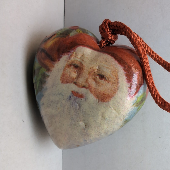 Lot Of 6 Decoupage Paper Mache Christmas Ornaments Victorian Heart Egg Shaped - Picture 5 of 11